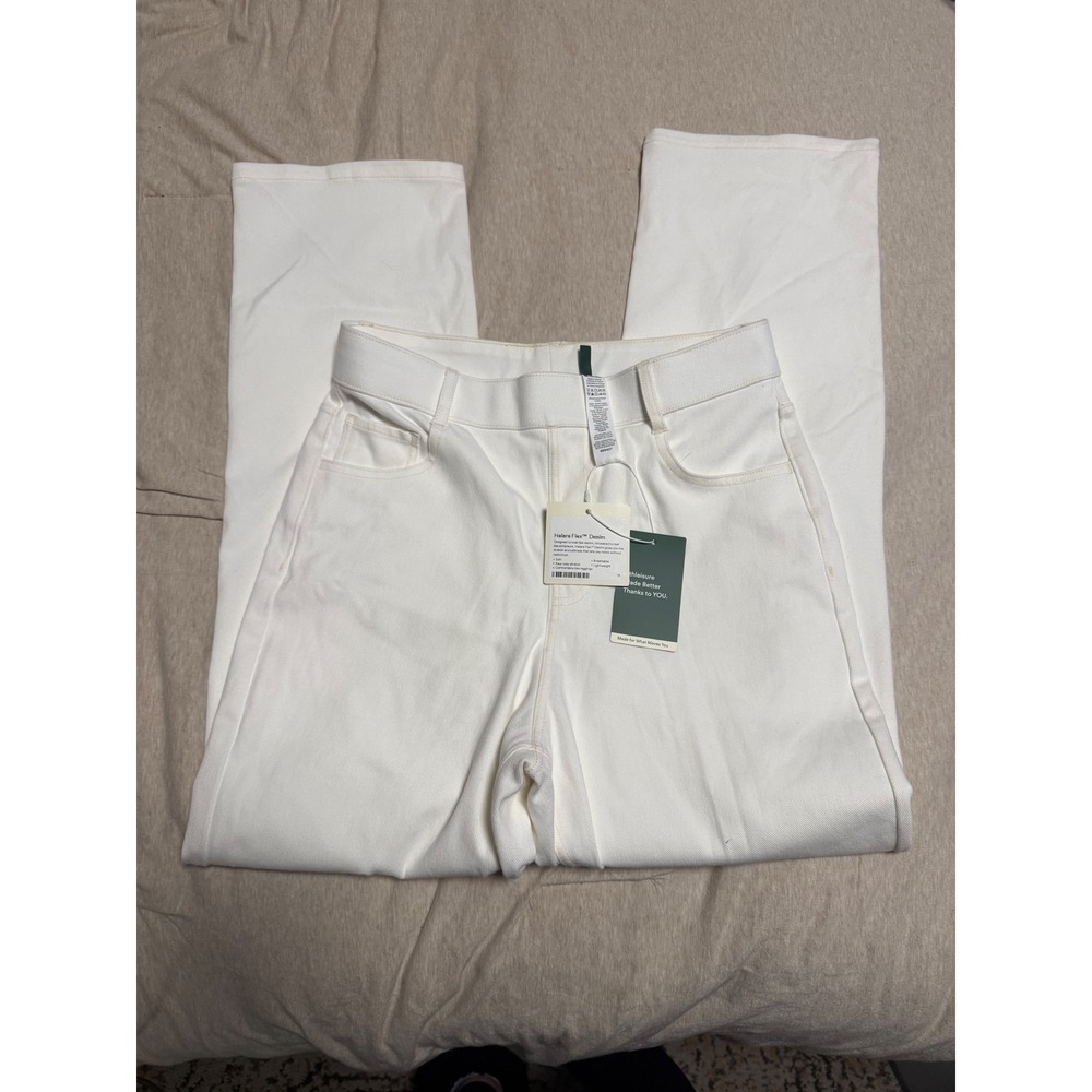 NWT Halara Flex Denim High Waisted Straight Leg Pants White Petite Medium